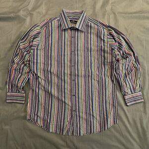 Bugatchi Uomo Shirt Mens XL Striped Long Sleeve Multicolor Y2K Button Collar